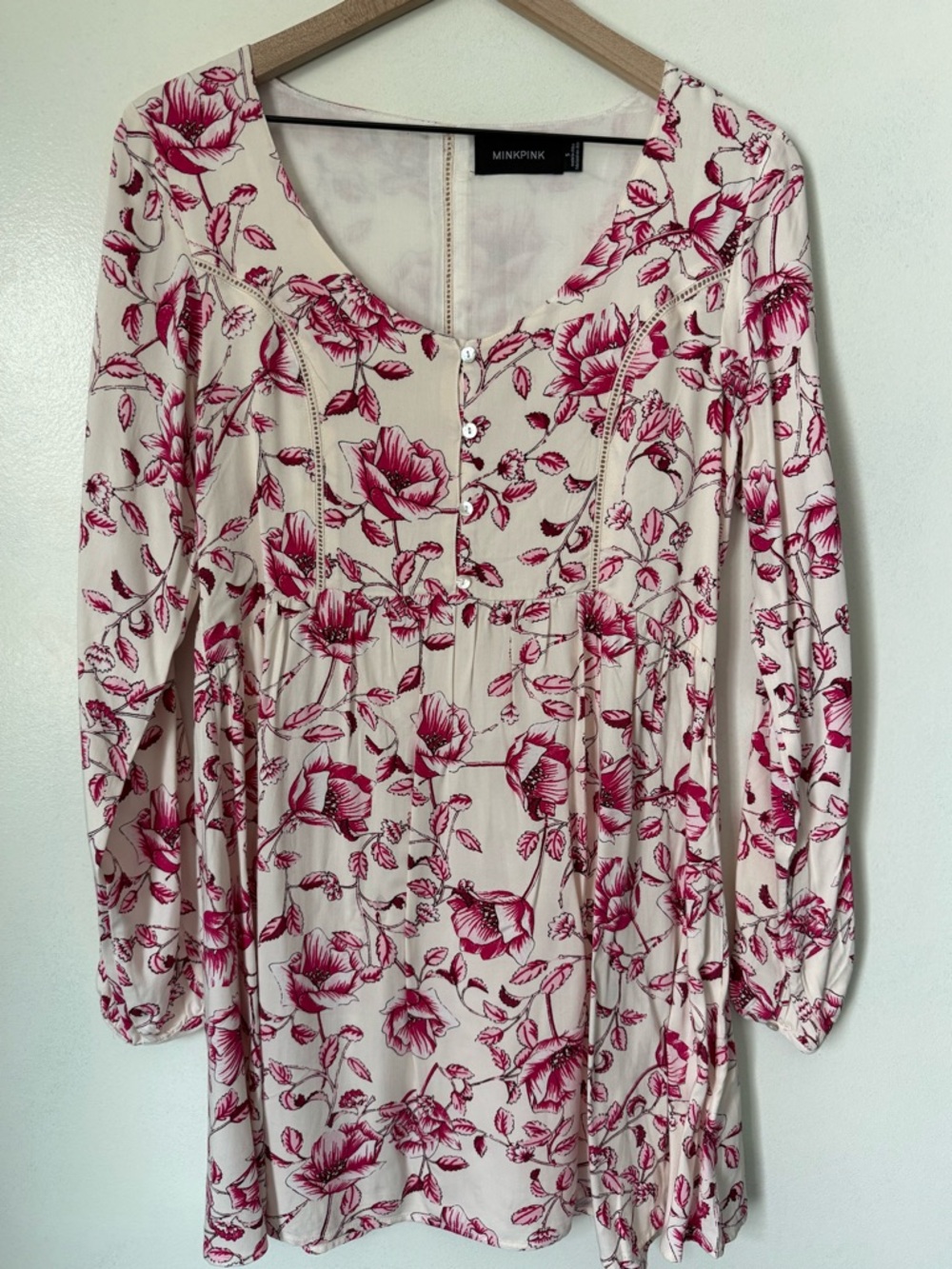 MINKPINK Cream Mini Dress with Pink Floral Print
